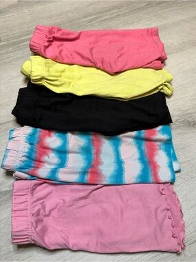 Kids - 3 for $10 - Shorts Lot - 5 Pairs - Pink, Yellow, Black, Tie-Dye Blue-Pink